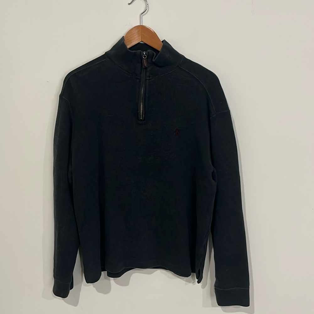 Men’s Polo by Ralph Lauren charcoal 1/4 zip up knit top sz L